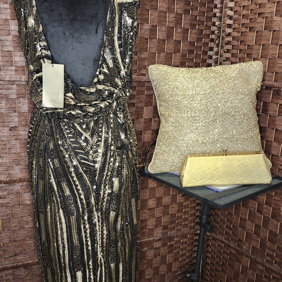 zara gold backless dress ZARA NEW OPEN-BACK ZW SHORT SEQUINNED DRESS GOLD XS-XL 9949/108 sale price!!!
